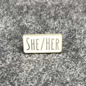 Gold and White She/Her Pronoun Pin